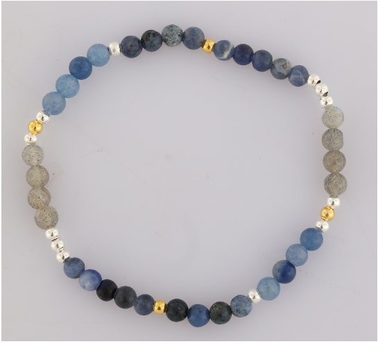 GEM-Bracelet - Dumortierite+Sodalite+Blue Qtz+Labradorite Round (4-4.5mm)