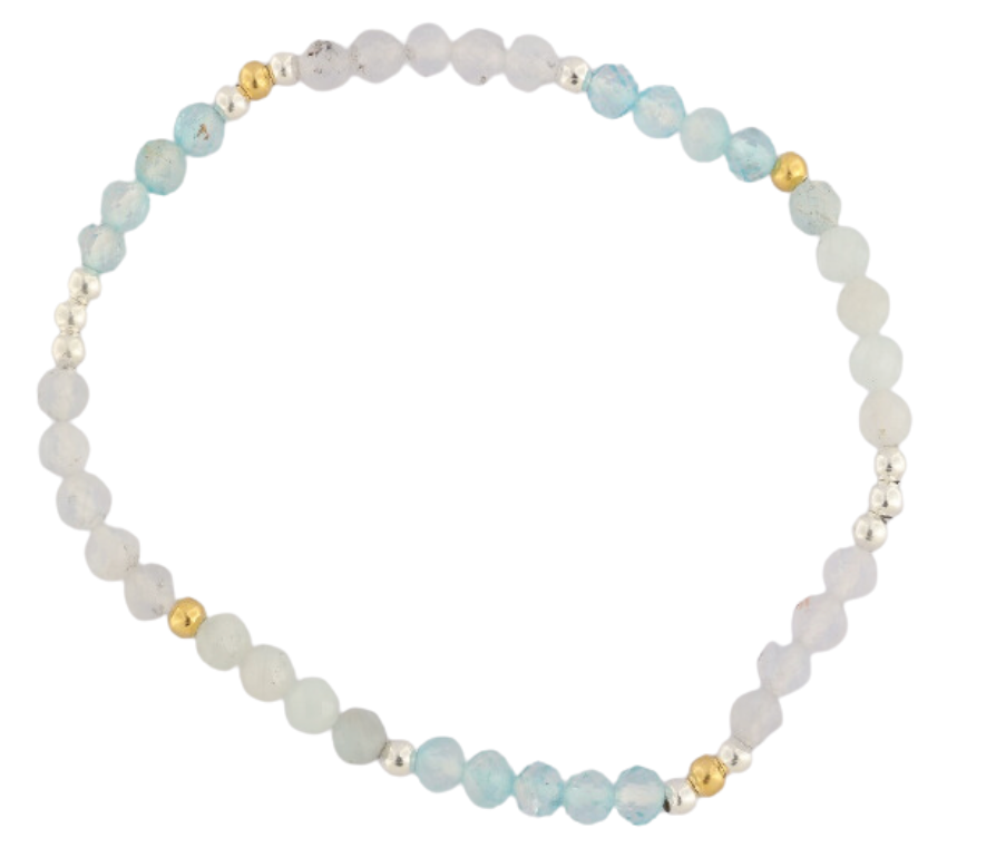 GEM-Bracelet - Sky Blue Topaz + Milky AquaM+ Aqua Chalc Facet(4-4.5mm)