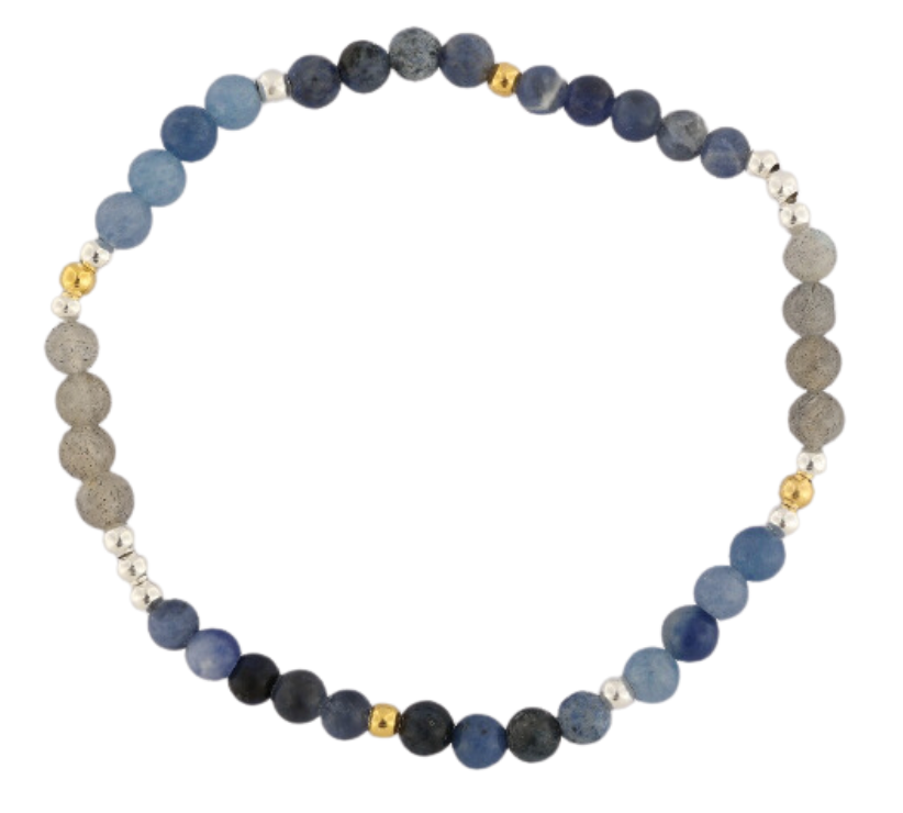 GEM-Bracelet - Dumortierite+Sodalite+Blue Qtz+Labradorite Round (4-4.5mm)