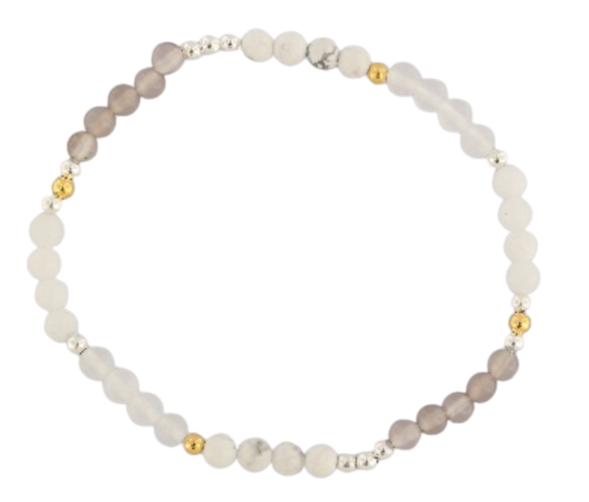 GEM-Bracelet - Grey Agate+White Howlite+Selenite+White Agate Rnd (4-4.5mm)