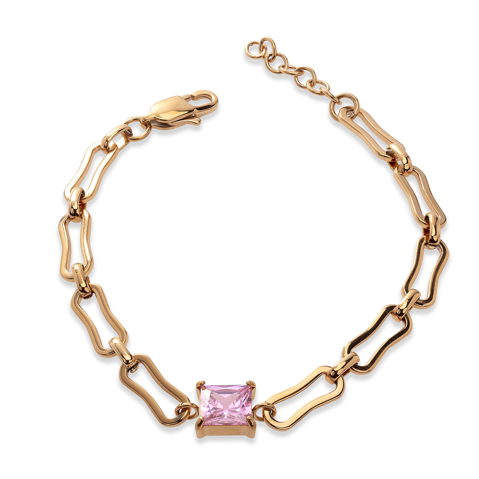 Vogue Link Bracelet - Gold with Pink Stone