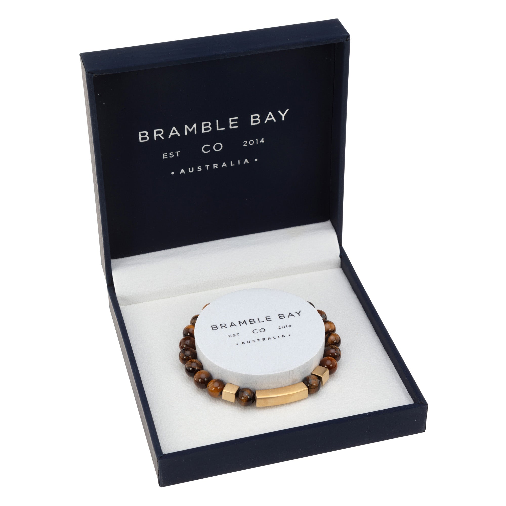 Vogue Mens Bracelet - Tigers Eye Steel Gold Matte