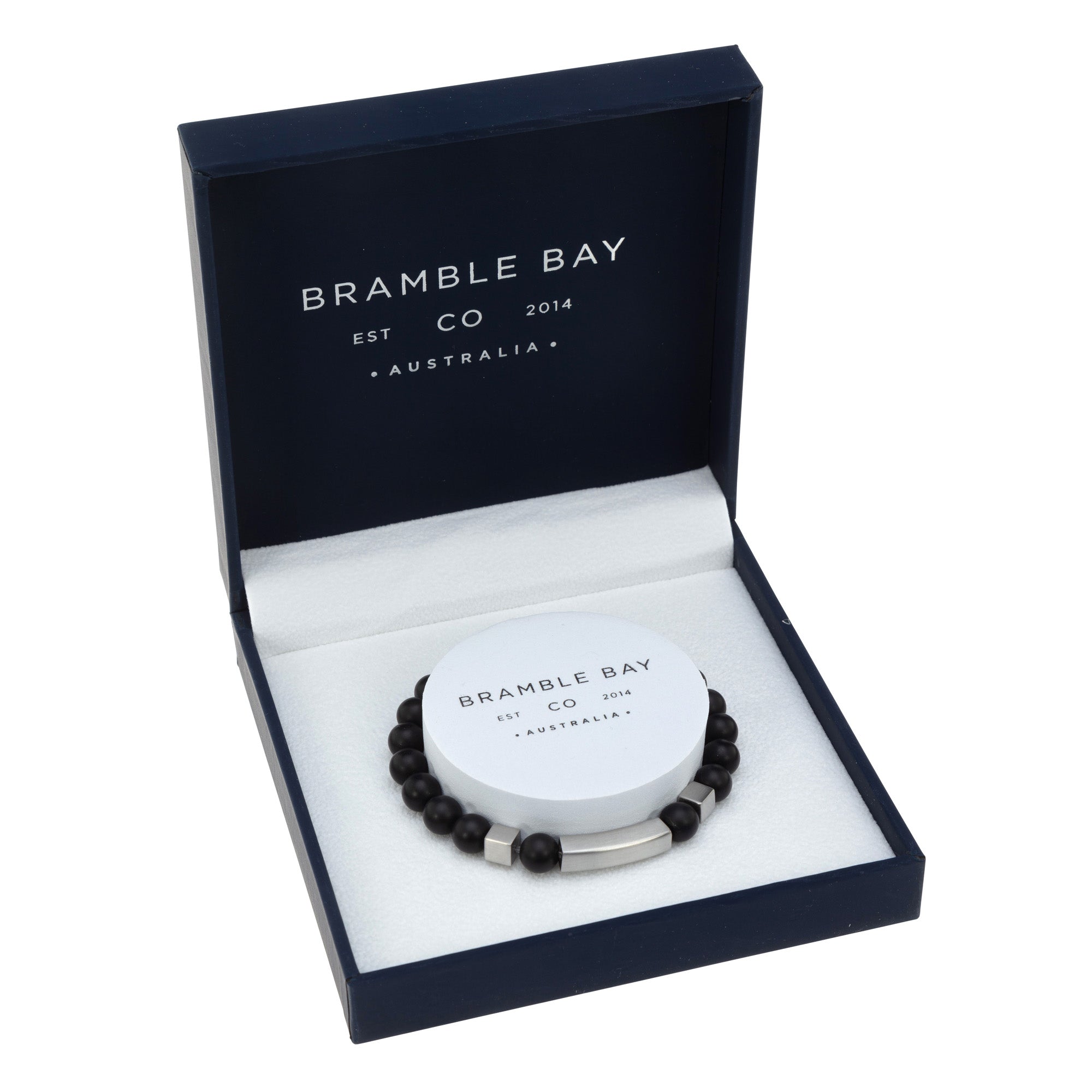 Vogue Mens Bracelet - Black Agate Steel Matte