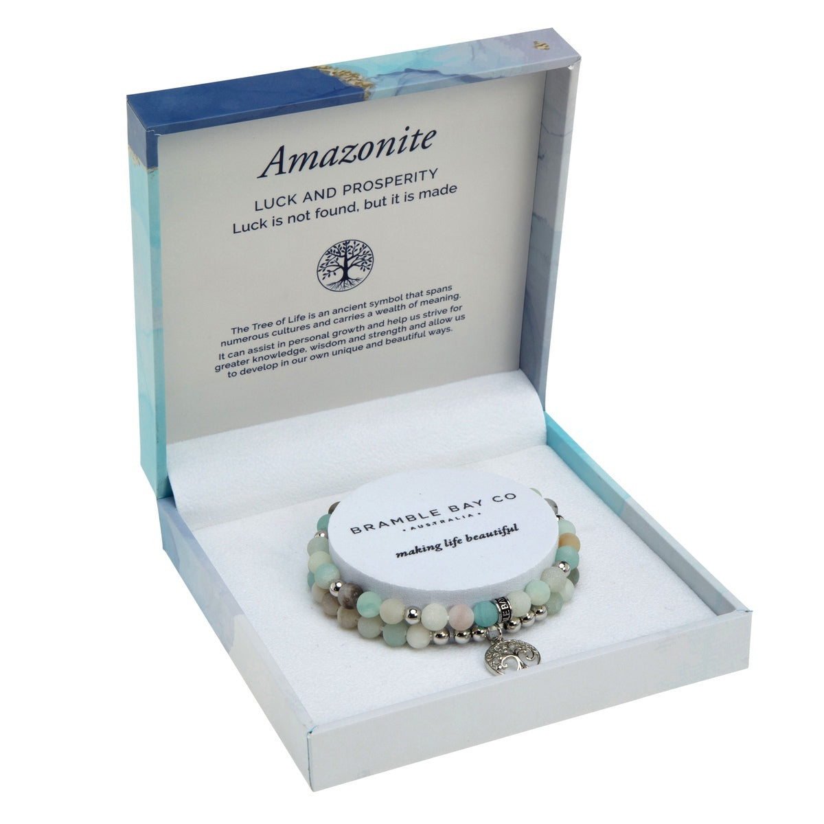 Amazonite Matte with Rhodium Plated Tree of Life Charm Duo Bracelet Se