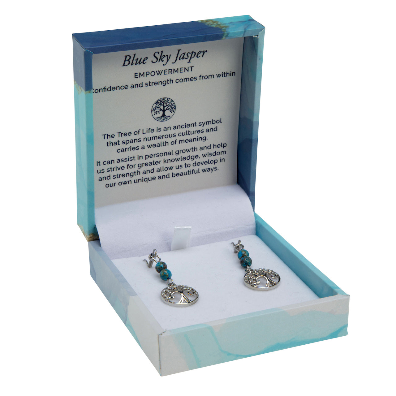 Tree of Life Duo Earrings- Blue Sky Jasper Rhodium