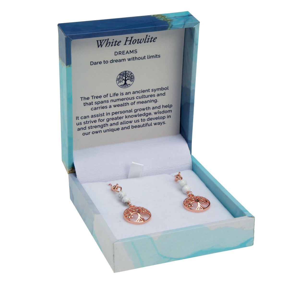 Tree of Life Duo Earrings - White Howlite Rose Gold