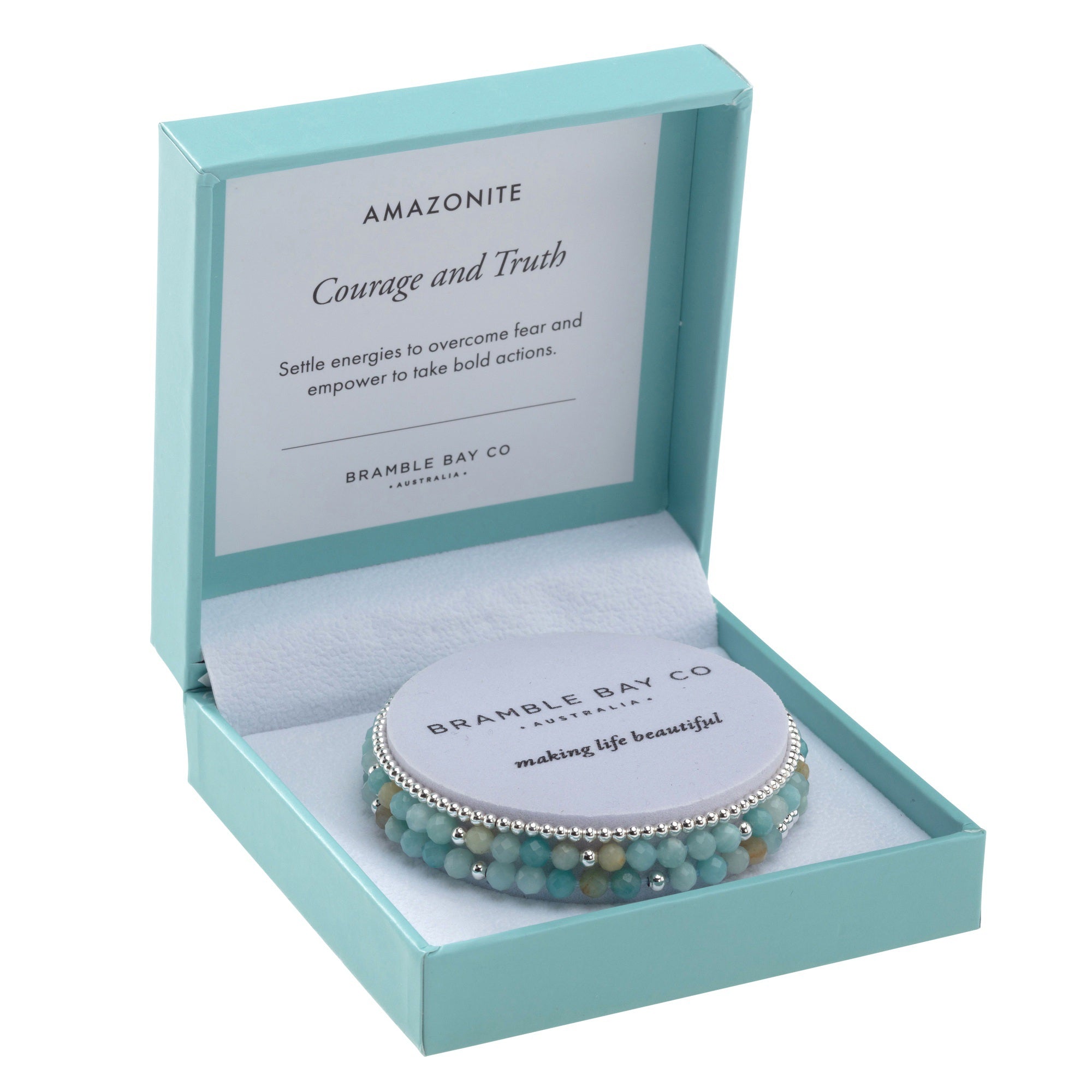 Trio Bracelet Set - Amazonite (4mm) & Silver plated bead (3mm) Courage & Truth
