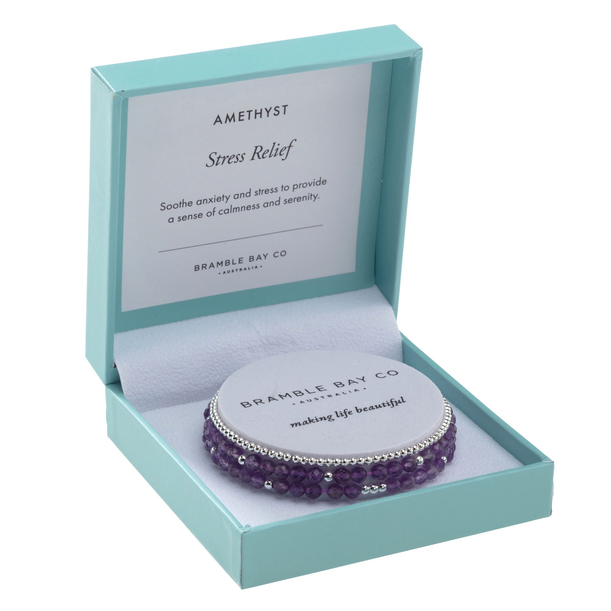 Trio Bracelet Set - Amethyst (4mm) & Silver plated bead (3mm) Stress Relief