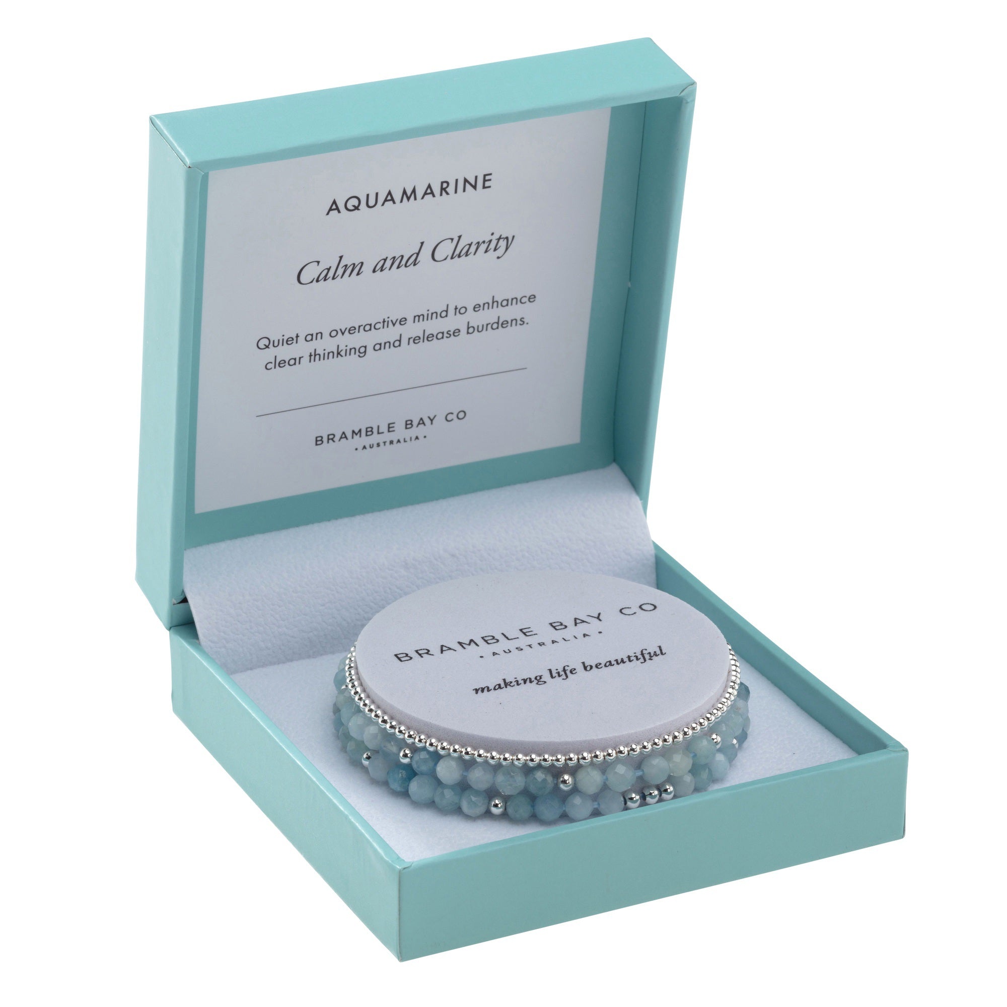 Trio Bracelet Set - Aquamarine (4mm) & Silver plated bead (3mm) Calm & Clarity