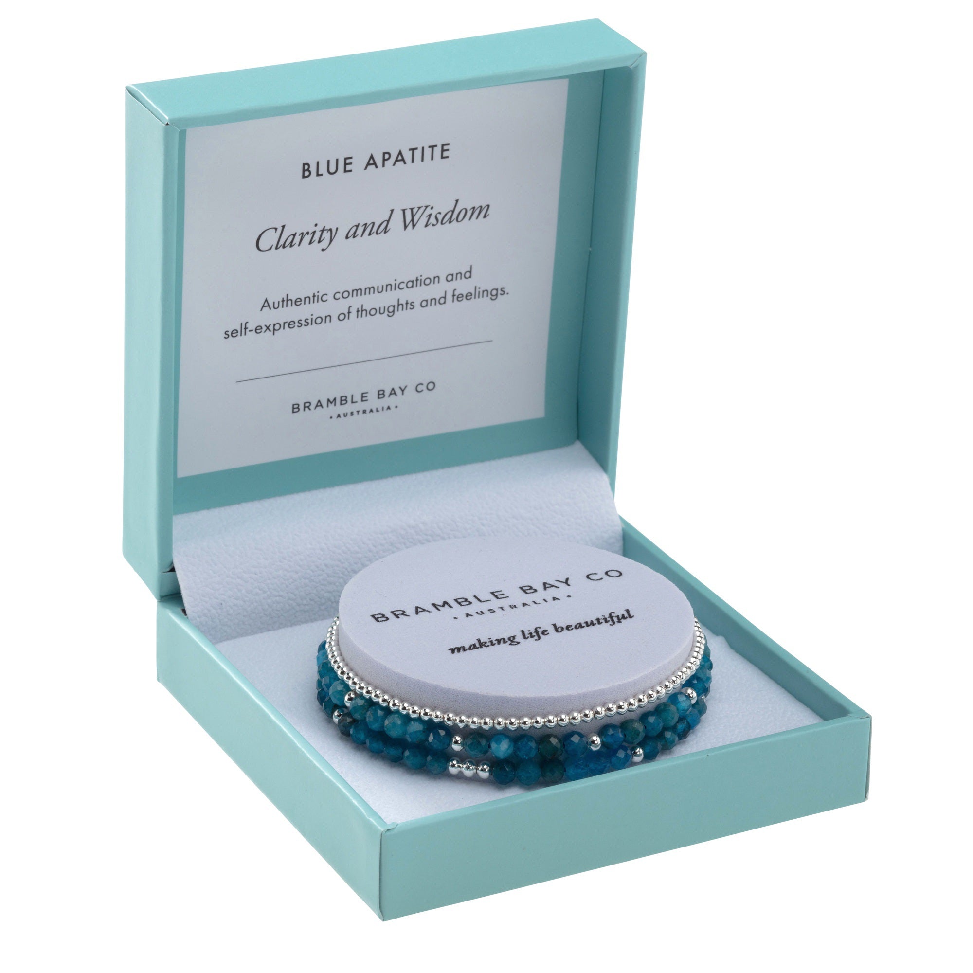Trio Bracelet Set - Blue Apatite (4mm) & Silver plated bead (3mm) Clarity & Wisdom