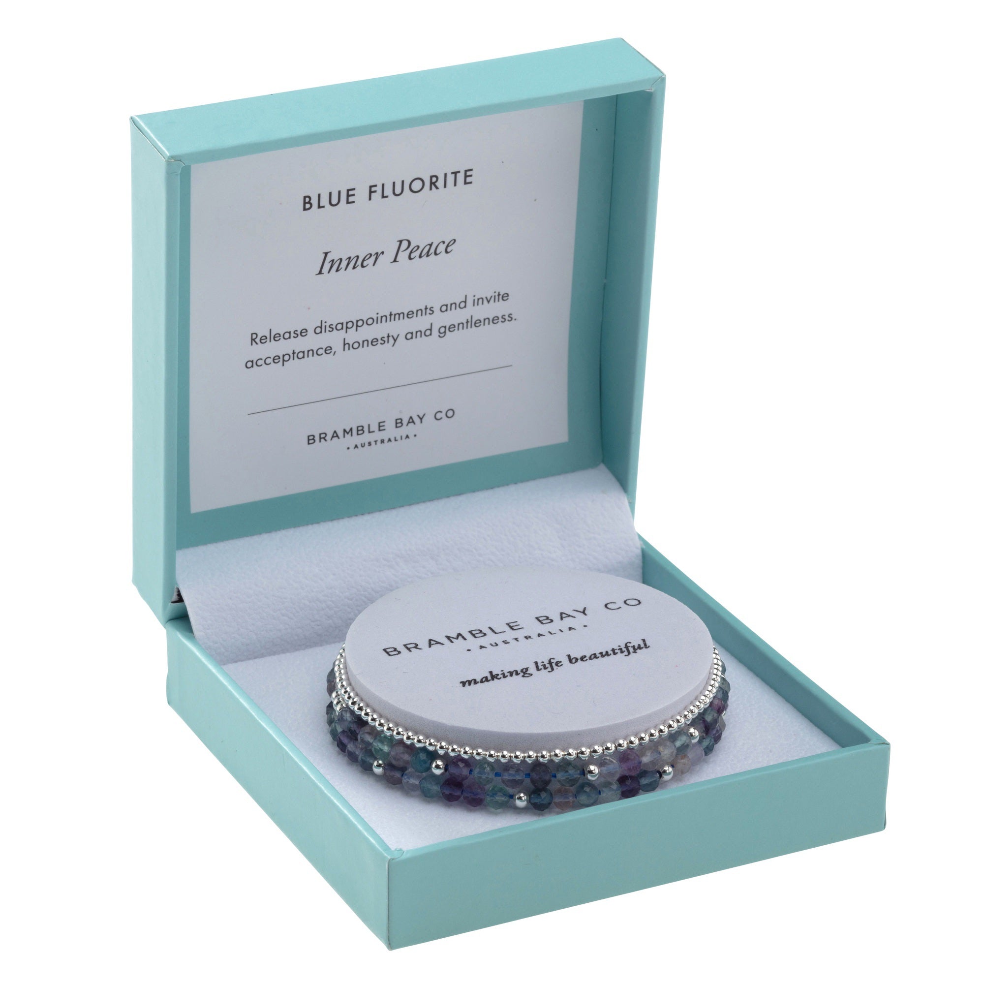 Trio Bracelet Set - Blue Fluorite (4mm) & Silver plated bead (3mm) Inner Peace