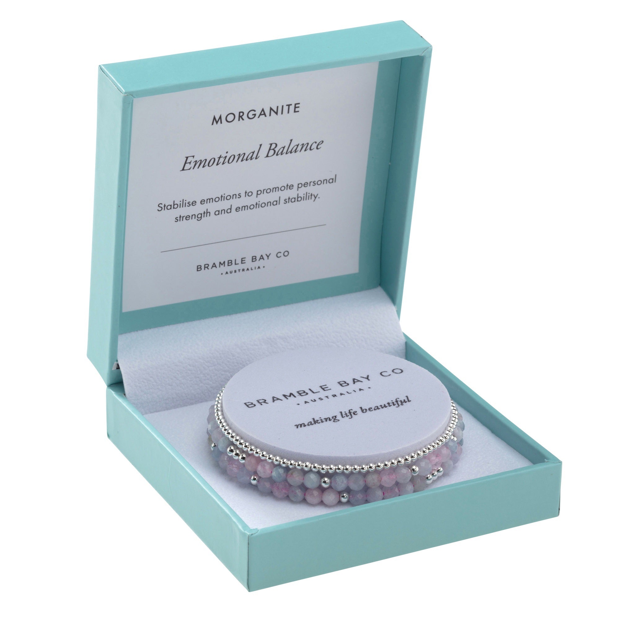 Trio Bracelet Set - Morganite (4mm) & Silver plated bead (3mm) Emotional Balance
