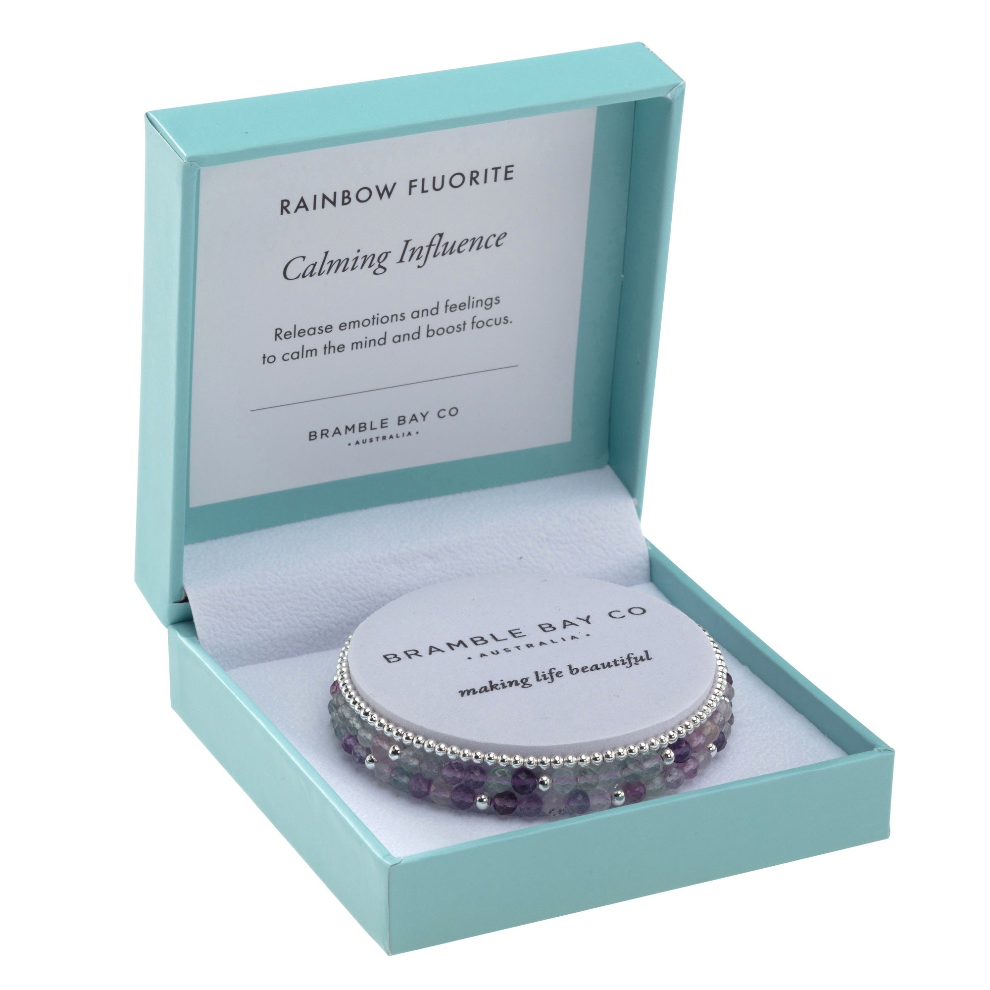 Trio Bracelet Set - Rainbow Fluorite (4mm) & Silver plated bead (3mm) Calming Influence