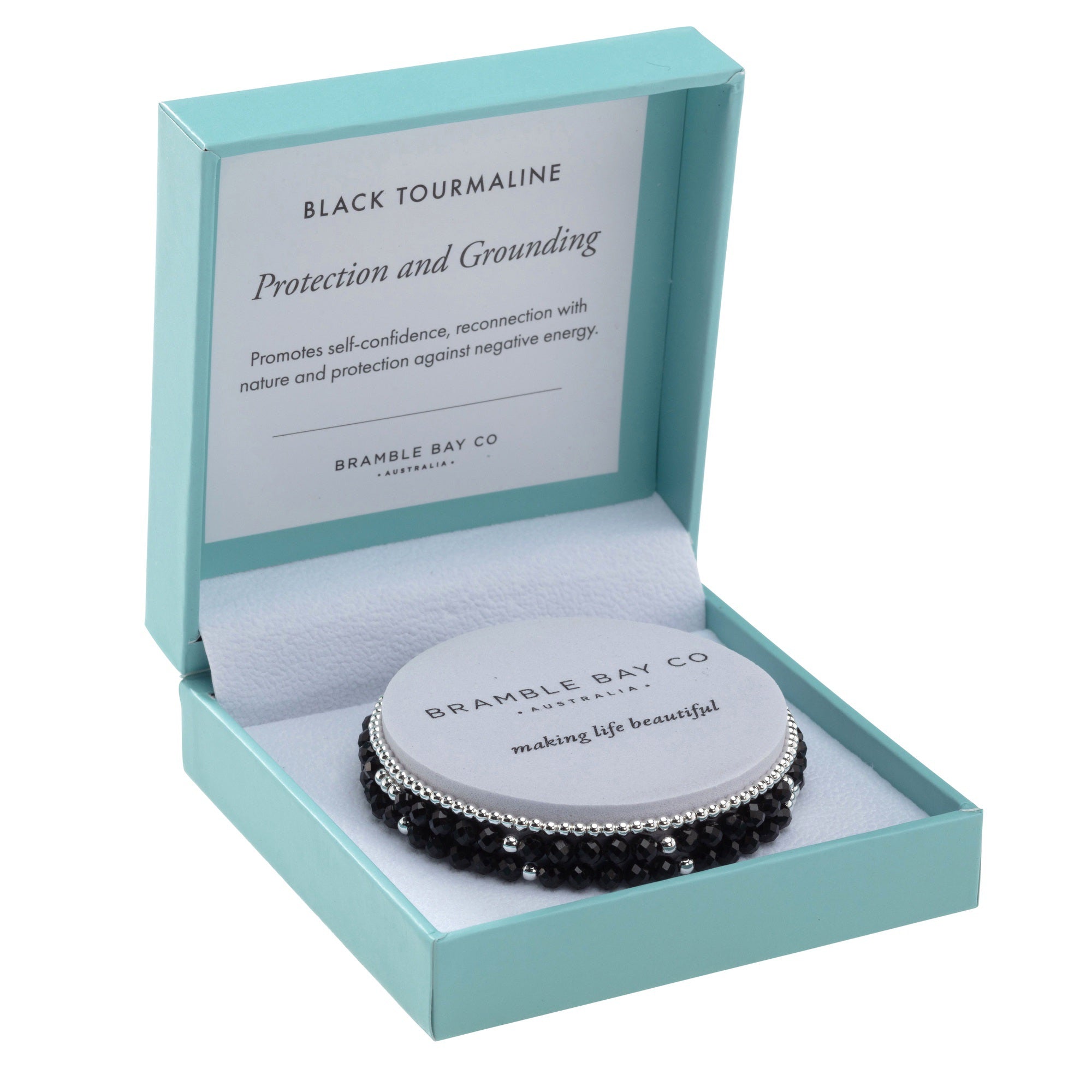 Trio Bracelet Set - Black Tourmaline (4mm) & Silver plated bead (3mm) Protection & Grounding