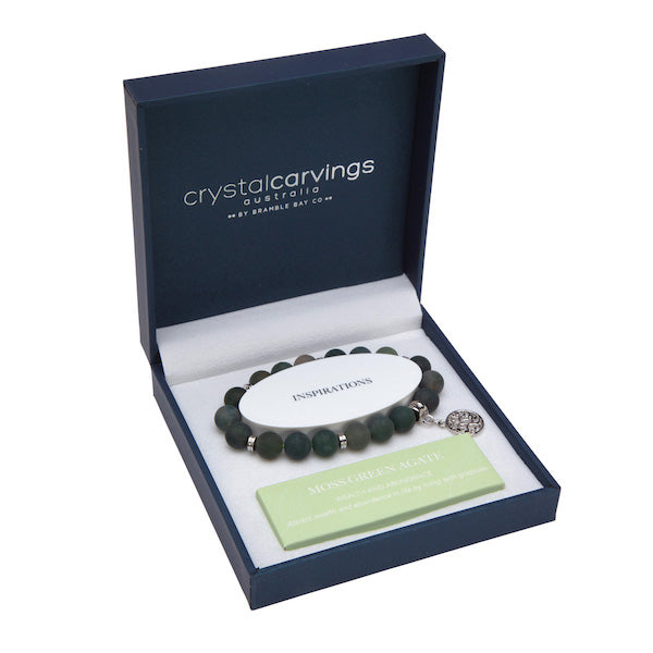 Moss Green Agate Matte Tree Of Life Inspiration Boxed Charm Bracelet