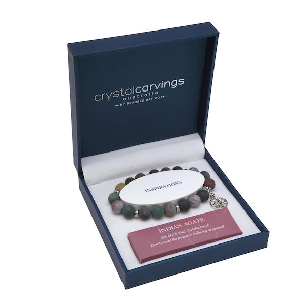 Indian Agate Tree of Life Inspiration Boxed Charm Bracelet