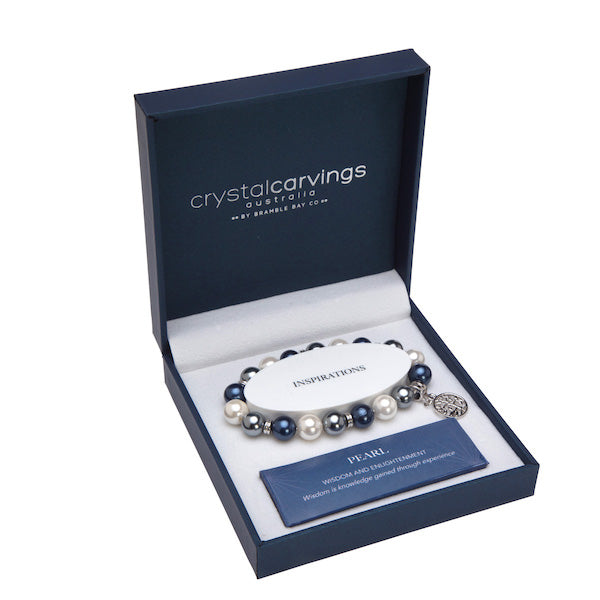 Grey-White-Blue Pearlised Tree of Life Inspiration Boxed Charm Bracelet