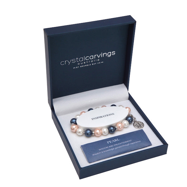 Pink-White-Blue Pearlised Tree of Life Inspiration Boxed Charm Bracelet