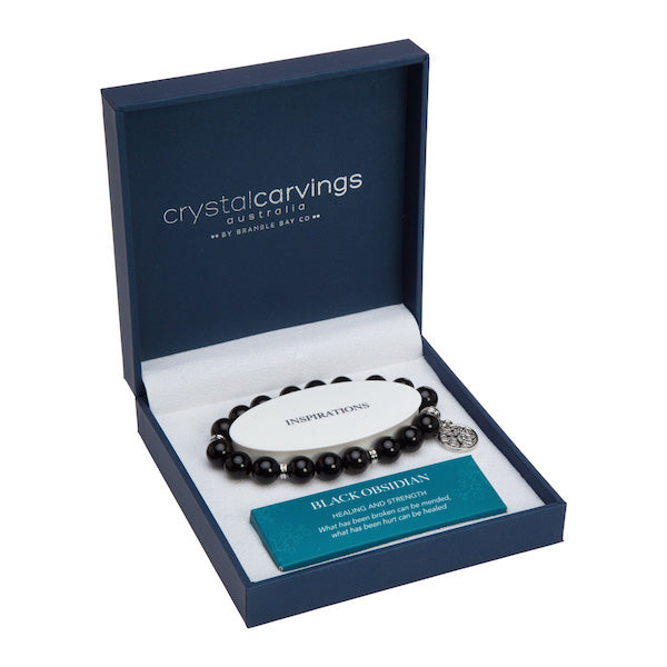Black Obsidian Tree of Life Inspiration Boxed Charm Bracelet