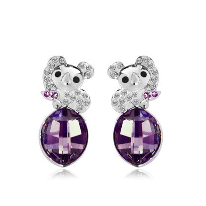 Koala Stud Earring Amethyst Swarovski Elements