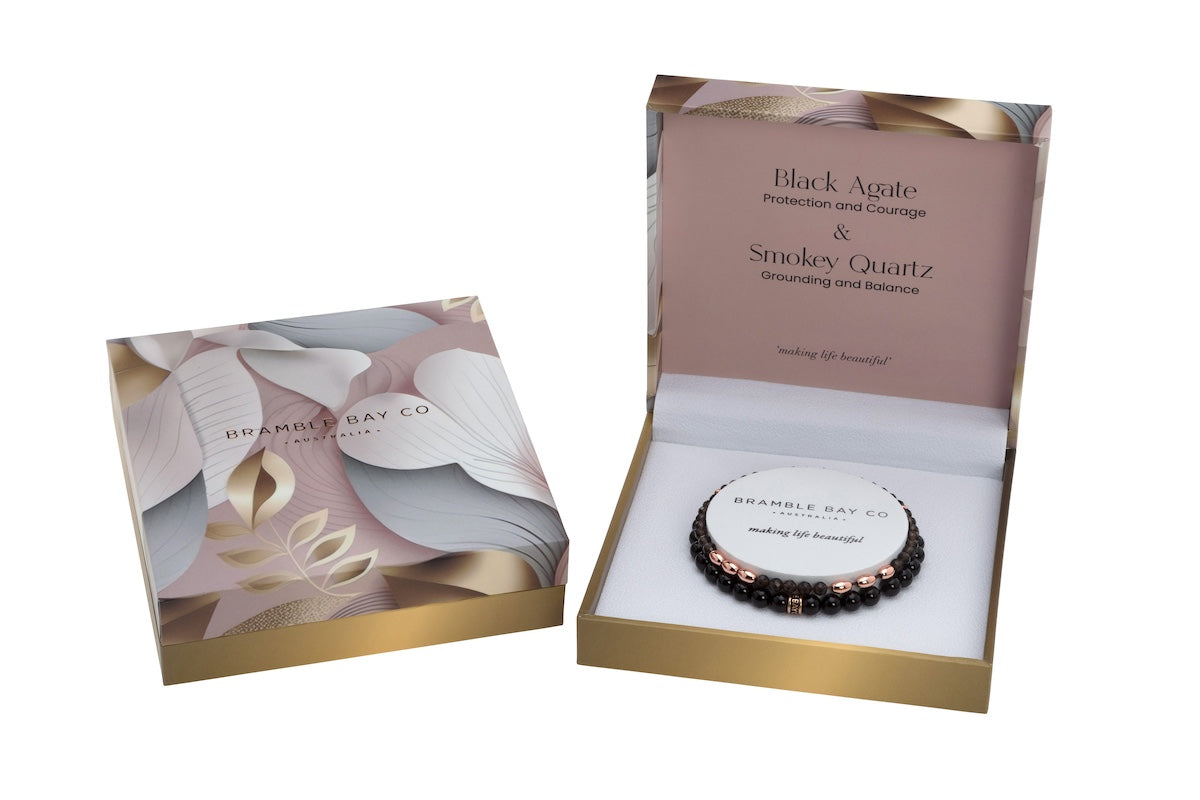 Black Agate & Smokey Quartz Bracelet