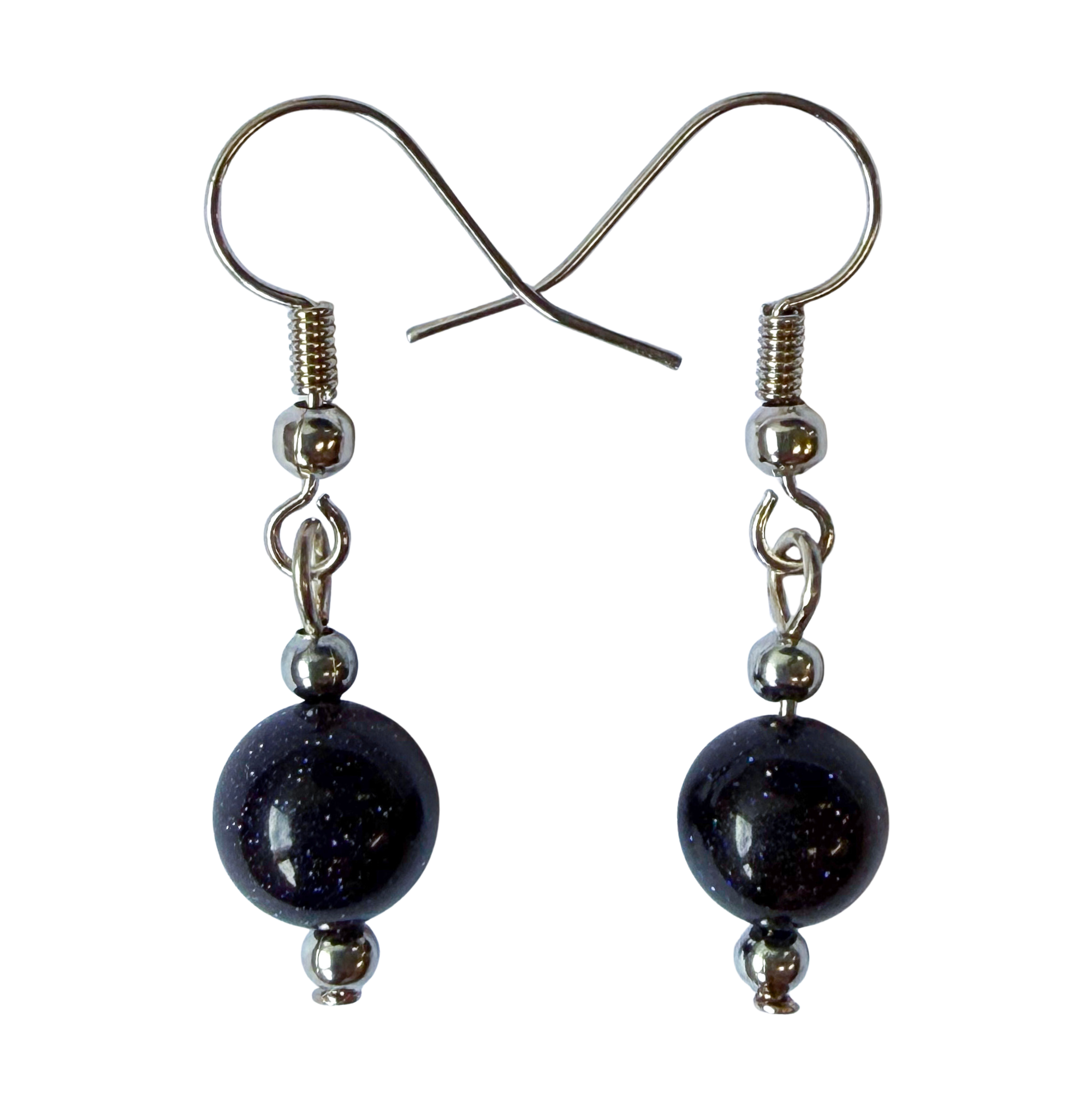 Blue Sunstone Bead Earrings