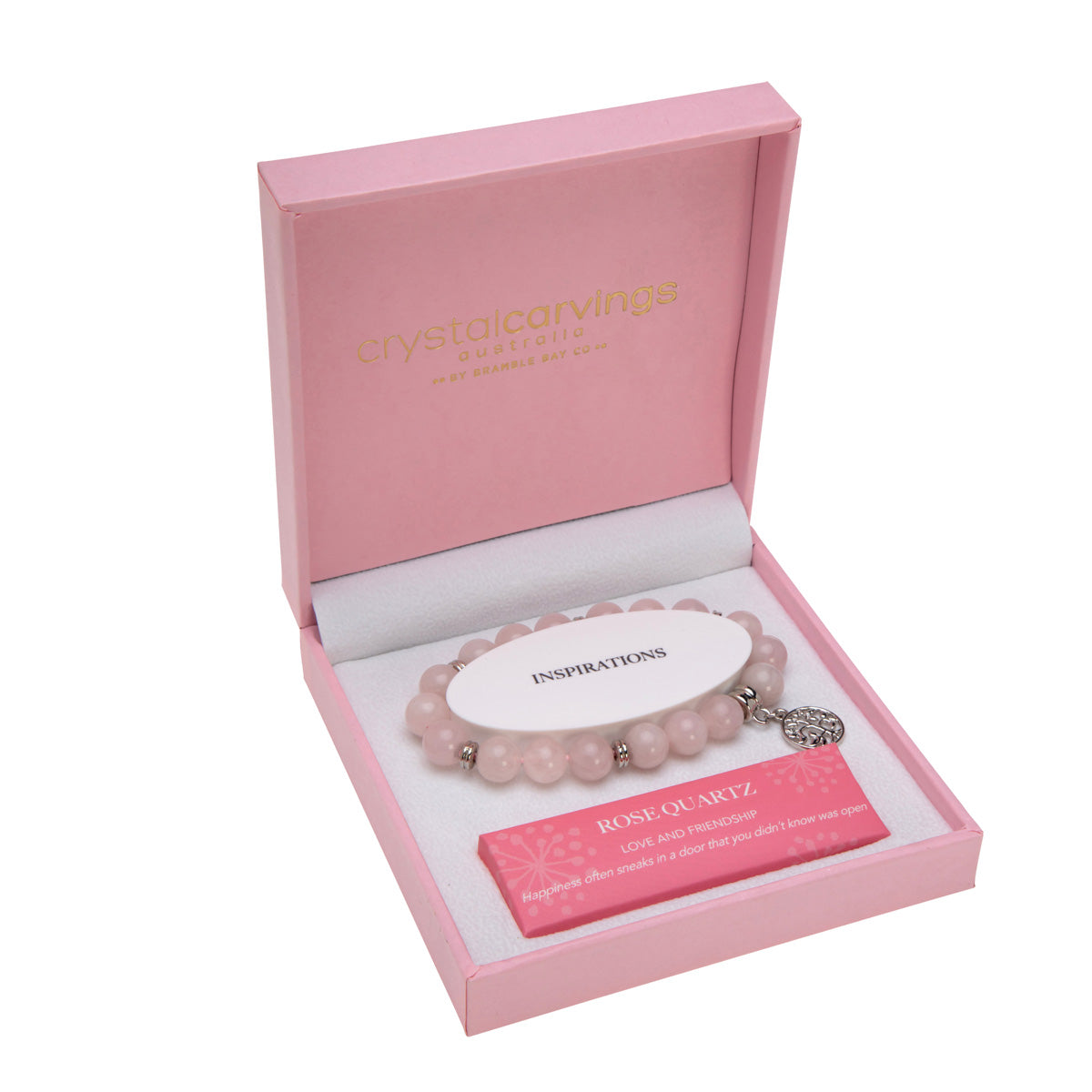 Rose Quartz Tree Of Life Charm Bracelet (Pink Box)