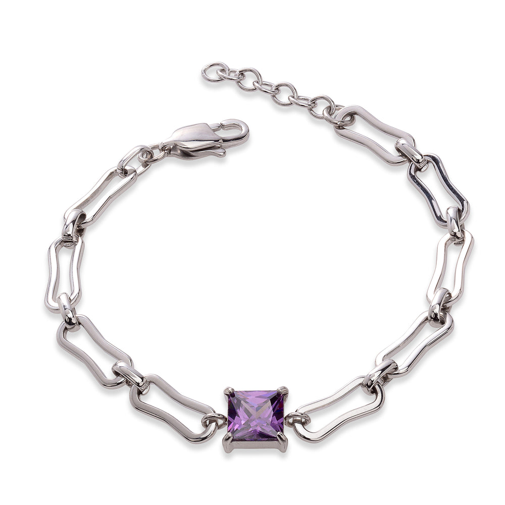 Writing Express Tree Vogue Link Bracelet - Steel with Tanzanite