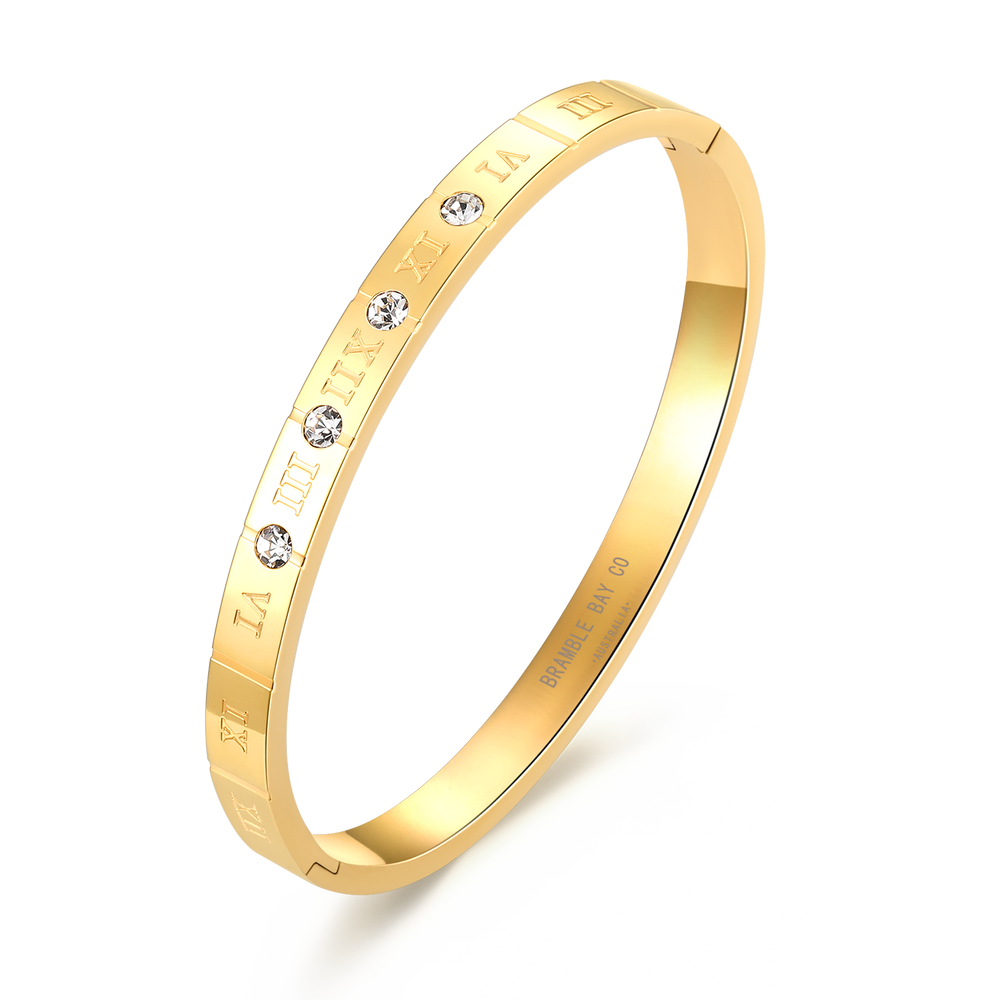 Vogue Bangle - Roman Numerals with 3x Diamante Gold