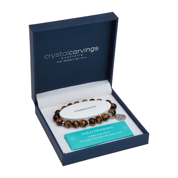 Gold Tiger Eye Tree of Life Inspiration Boxed Charm Bracelet